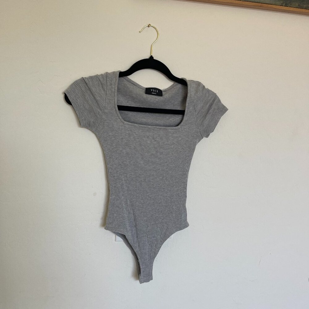 Vici Grey Ribbed Bodysuit